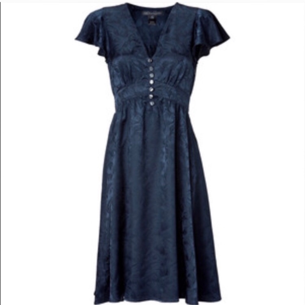 Marc Jacobs Navy Blue Silk Button Down Dress LARGE